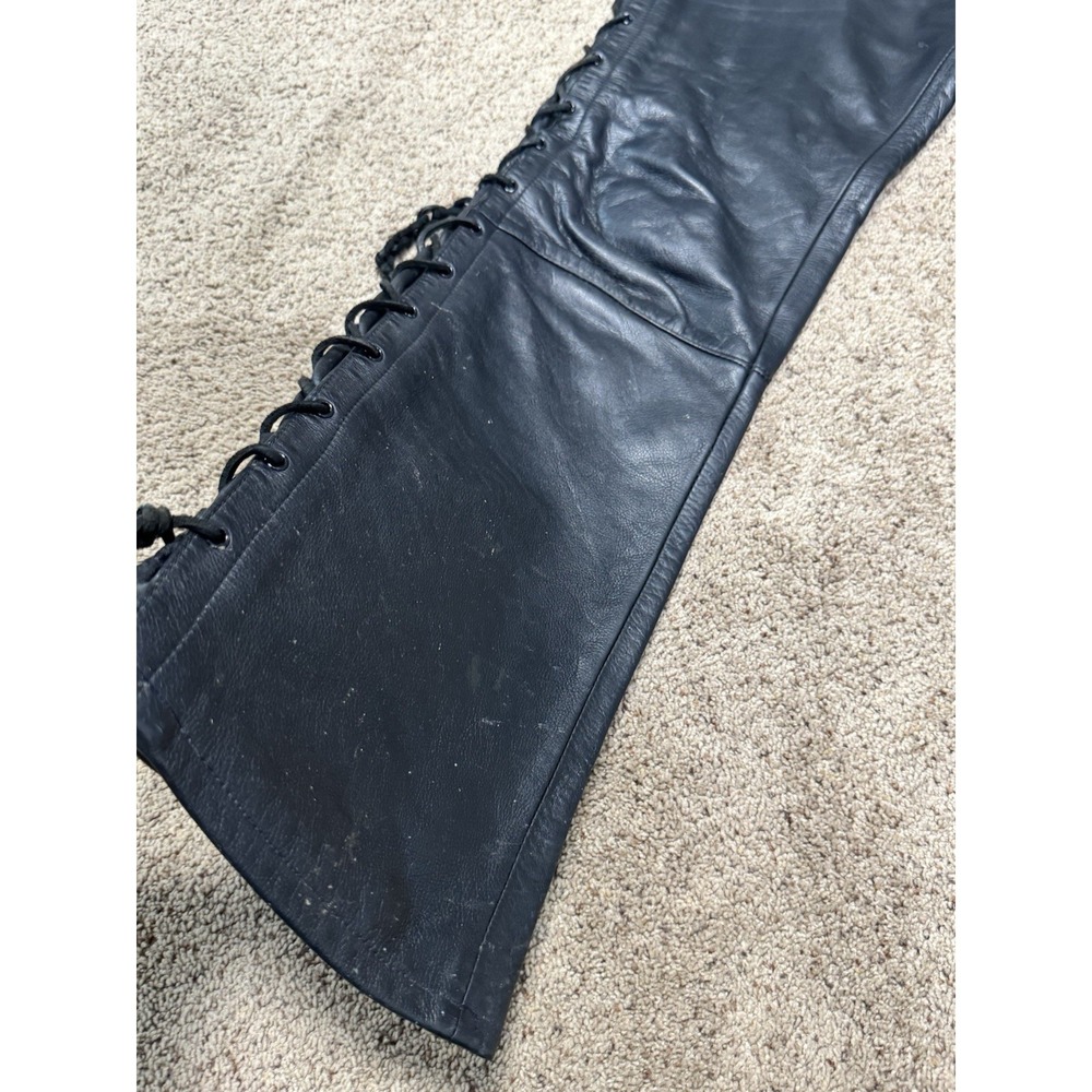 Vintage Harley Davidson Leather Pants Womens 14 Moto Braided Chaps Biker 80s 90s - Picture 7 of 11
